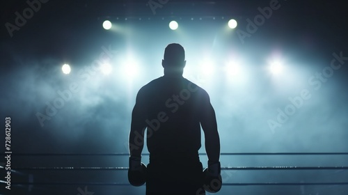 Silhouette of a professional boxer in the spotlight photo