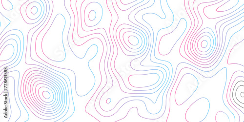 Abstract white colorful gradient Topographic line map pattern background. Contour elevation topographic and textured Background Modern design with White background with topographic wavy patte.