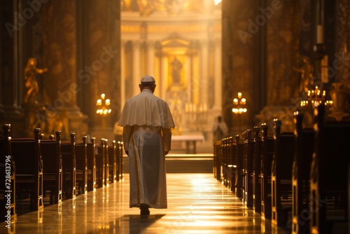 A Man in a Priests Outfit Walking Down a Church Aisle
