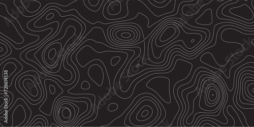 Abstract white on black background Topographic line map pattern. Contour elevation topographic and textured Background Modern design with black background with topographic wavy patte.