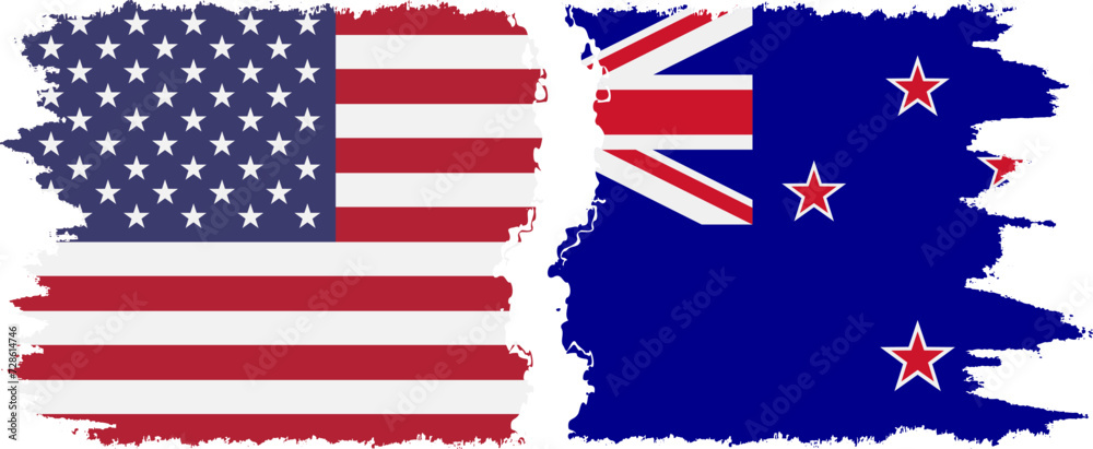 New Zealand and USA grunge flags connection vector New Zealand and USA grunge flags connection vector
