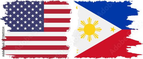 Philippines and USA grunge flags connection vector
