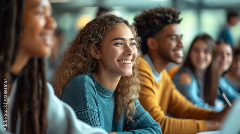 Smart young students studying in university with happy diverse multiethnic classmates Smart young students studying in university with happy diverse multiethnic classmates