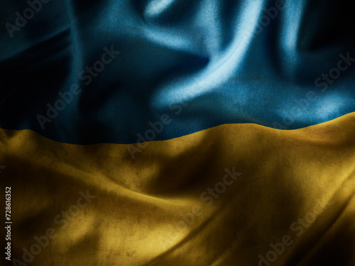Grunge background with wavy vintage Ukrainian flag