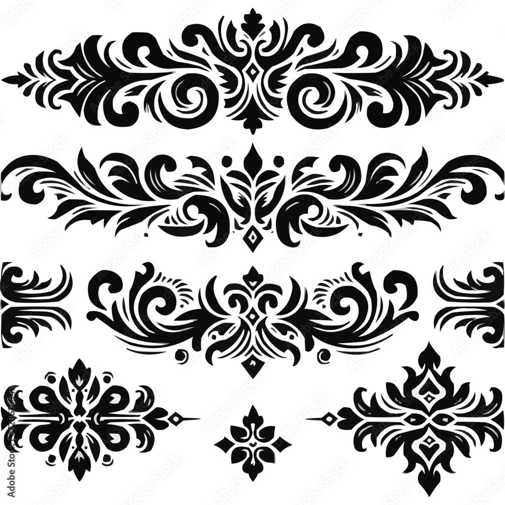 black and white floral elements