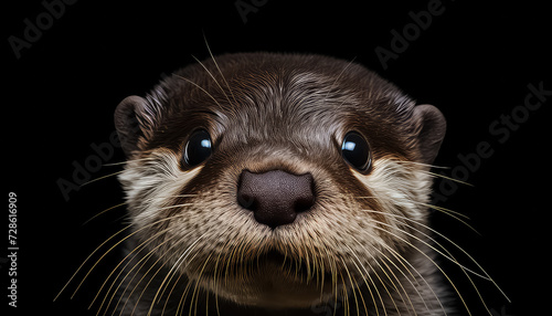 Wet otter on black background