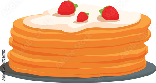 Strawberry pancake food icon cartoon vector. Family menu. Breakfast stack