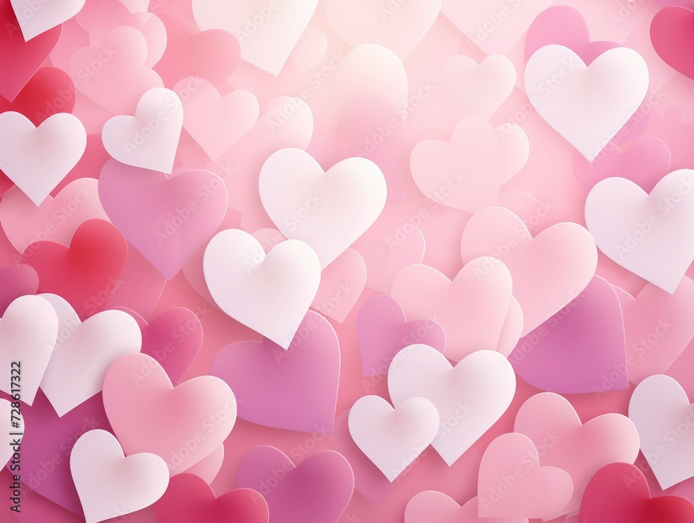 Valentine's Day background with pink and white hearts. Vector illustration.