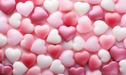 Valentine's day background with colorful hearts. Top view.