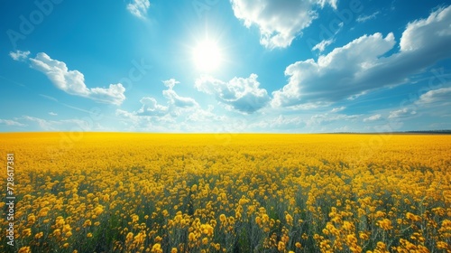 Beautiful natural background with yellow field and blue sky large copyspace area with copy space for text