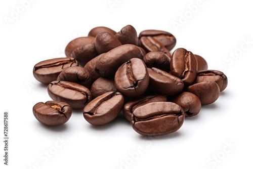 Roasted coffee beans on a white background. Fragrant, delicious Arabica or Robusta beans for making hot coffee drinks. Object for your design
