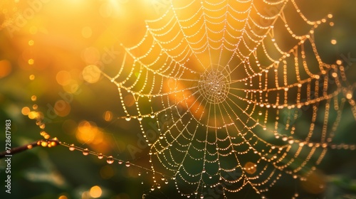 Sparkling dewdrops on a spider's web, a masterpiece of nature's jewelry