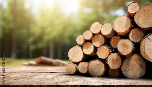 Felled log trees at the factory