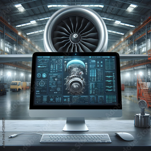 diagnosing an engine turbine using a laptop against the background of a service station