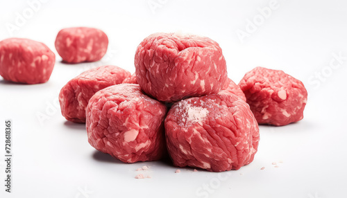 minced meatballs on white background raw