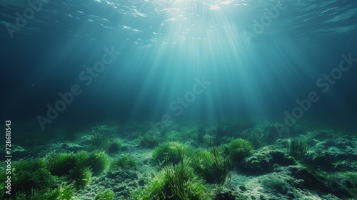 Beautiful sea background with algae on the bottom large copyspace area with copy space for text photo