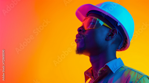 silhouette of a trendy worker person in a colorfull background. Landing page.  © ta