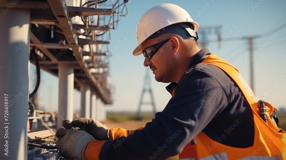 Photo of electrician installing electrical socket Photo of electrician installing electrical socket