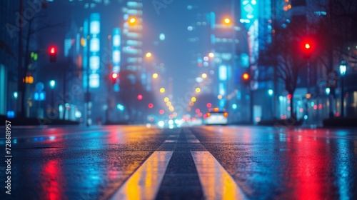 Glowing city streets at twilight, where urban life transforms into a luminous wonderland photo