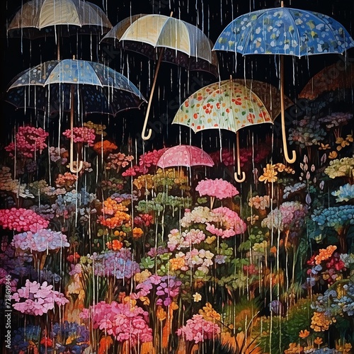 Floral Umbrellas in the Rain © A.A.king