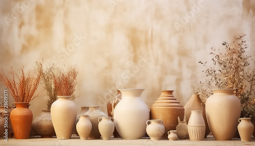Clay vases and pots in a pottery workshop in Morocco photo