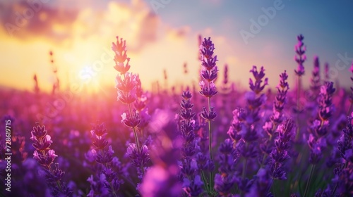 Beautiful natural background with lavender field and blue sky large copyspace area with copy space for text