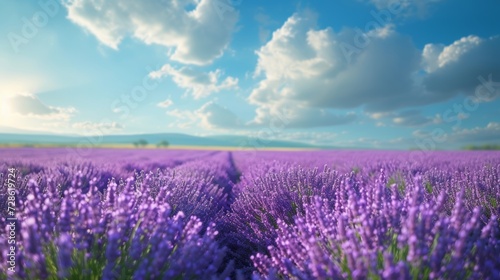 Beautiful natural background with lavender field and blue sky large copyspace area with copy space for text