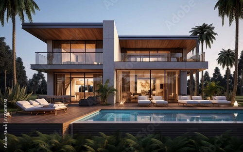 Design house - modern villa with open living room and private bedroom wing. Large terrace with privacy thanks to the house, swimming pool