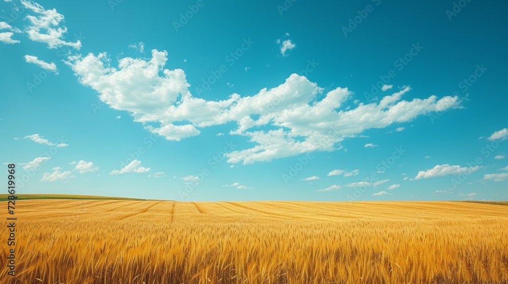 Beautiful natural background with yellow field and blue sky large copyspace area with copy space for text