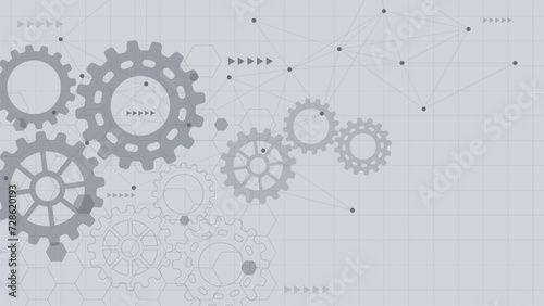 Gear wheel mechanism for machine technology concept. Mechanical and engineering concept with connecting dots lines.