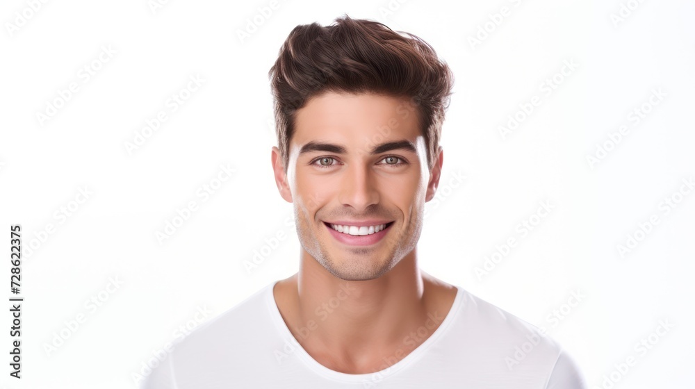 A photo portrait of a beautiful young handsome model man smiling with perfect clean teeth, A photo portrait of a beautiful young handsome model man smiling with perfect clean teeth,