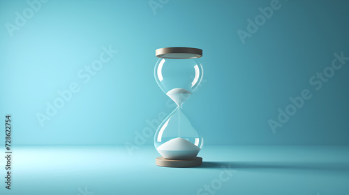 Hourglass with White Sand on Blue Background