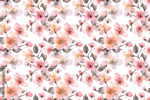 Watercolor floral blossom seamless pattern
