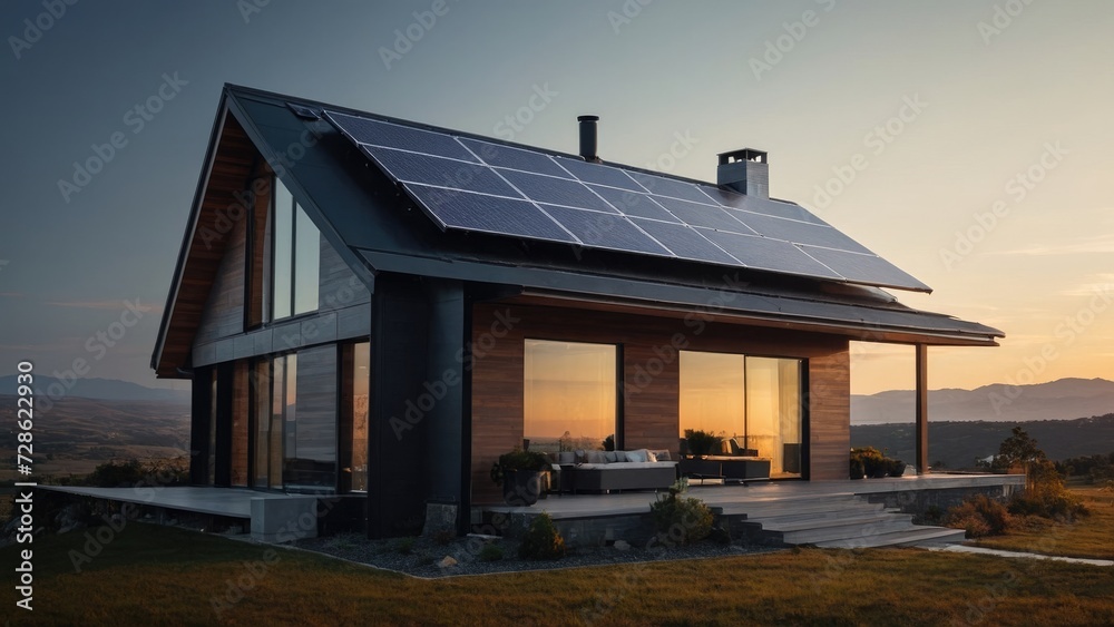 House with a solar panel on the roof House with a solar panel on the roof