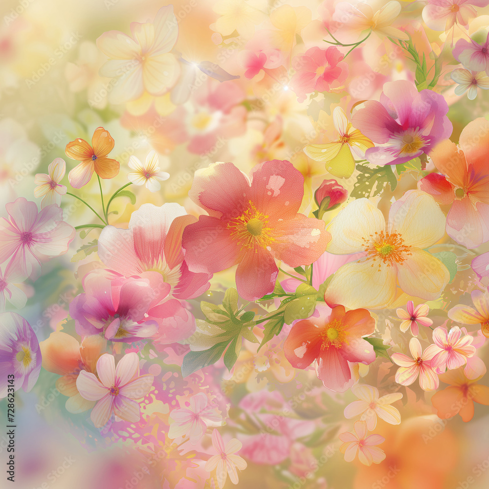 Watercolor illustration of summer floral blossoms
