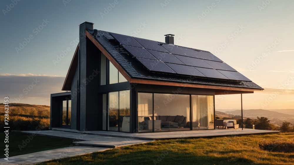 House with a solar panel on the roof