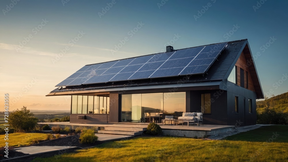 House with a solar panel on the roof House with a solar panel on the roof