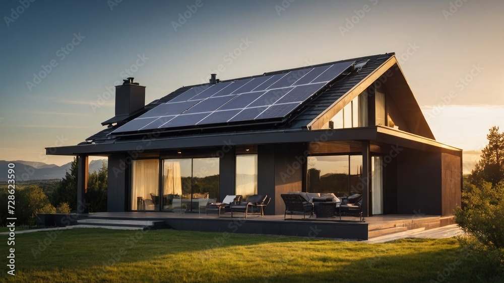 House with a solar panel on the roof House with a solar panel on the roof