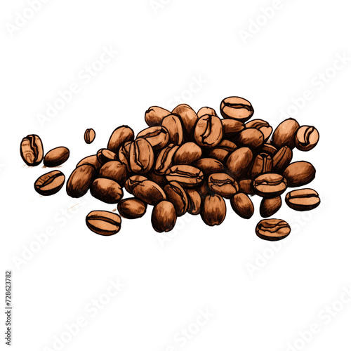 Closeup of Dark Roasted Coffee Beans on White Background, Aromatic Espresso and Cappuccino Morning Drink Concept