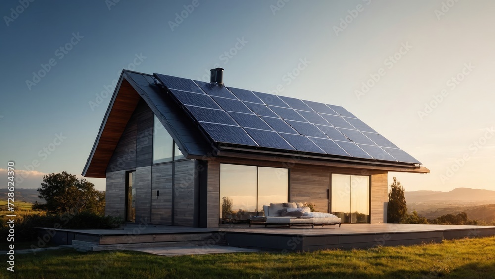 House with a solar panel on the roof House with a solar panel on the roof