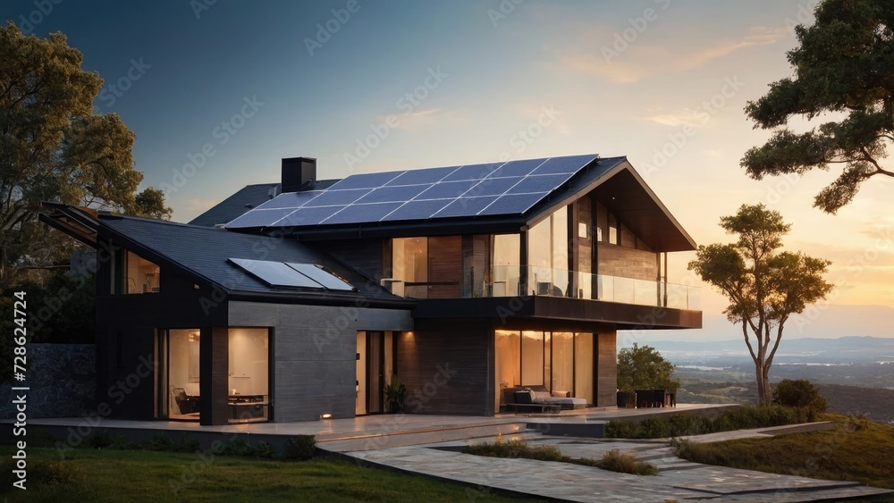 House with a solar panel on the roof House with a solar panel on the roof