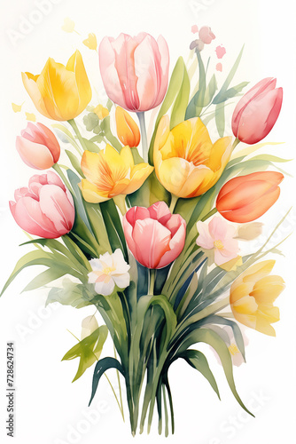 a watercolor painting of a bunch of tulips on a white background