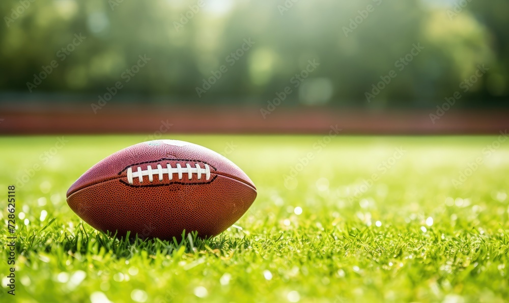 The Mighty Football Rests Peacefully on the Vibrant Green Field The Mighty Football Rests Peacefully on the Vibrant Green Field