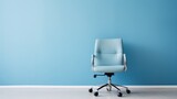 blue office chair, white background, minimalist magazine photography