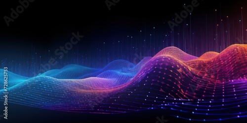 Big data visualization. Musical stream of sounds. Abstract background with interlacing dots.