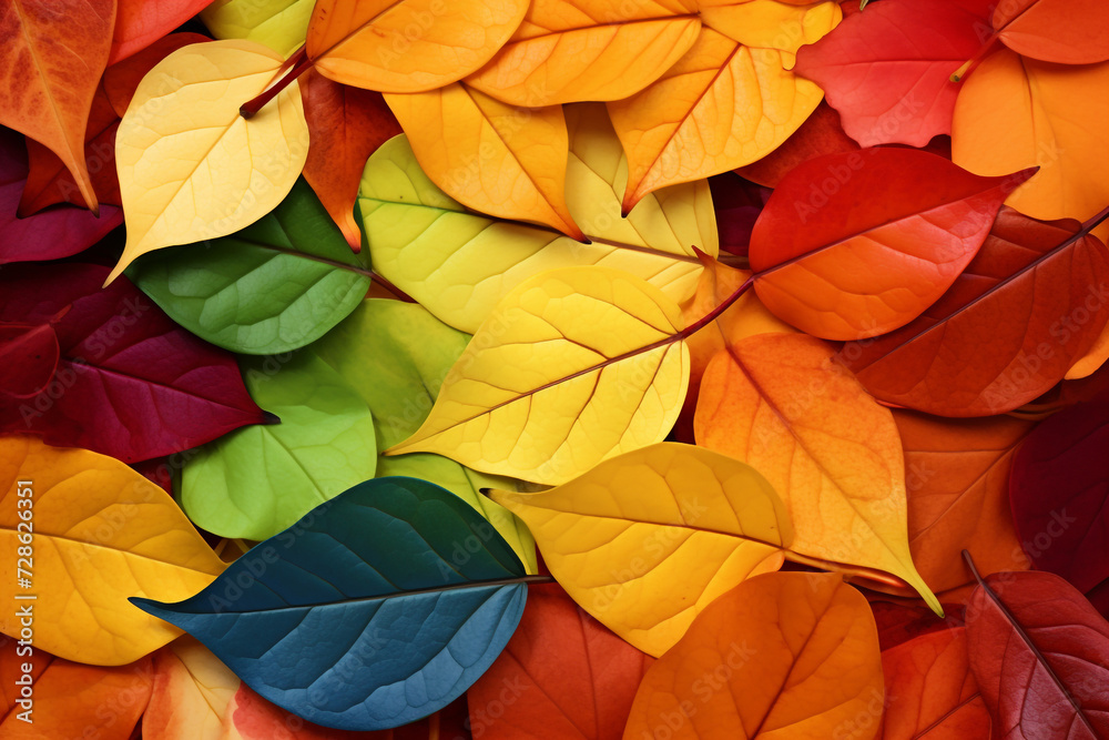 Multi color autumn leaves background. Generative AI.