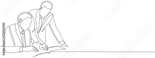 Office people discuss ideas. line art style drawing. Vector illustration	