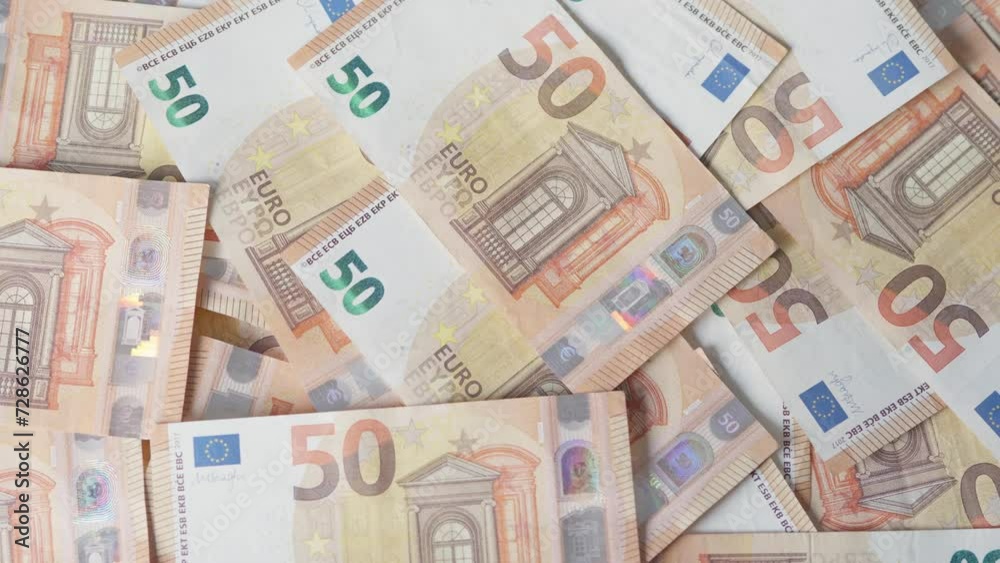 Euro Wealth Close-Up: Detailed Shot of 50 Euro Currency Banknotes Euro Wealth Close-Up: Detailed Shot of 50 Euro Currency Banknotes