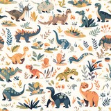 Colorful Dinosaurs and Flora Pattern