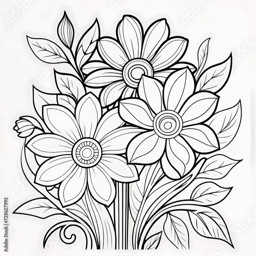 Luxury floral coloring book pages line art sketch